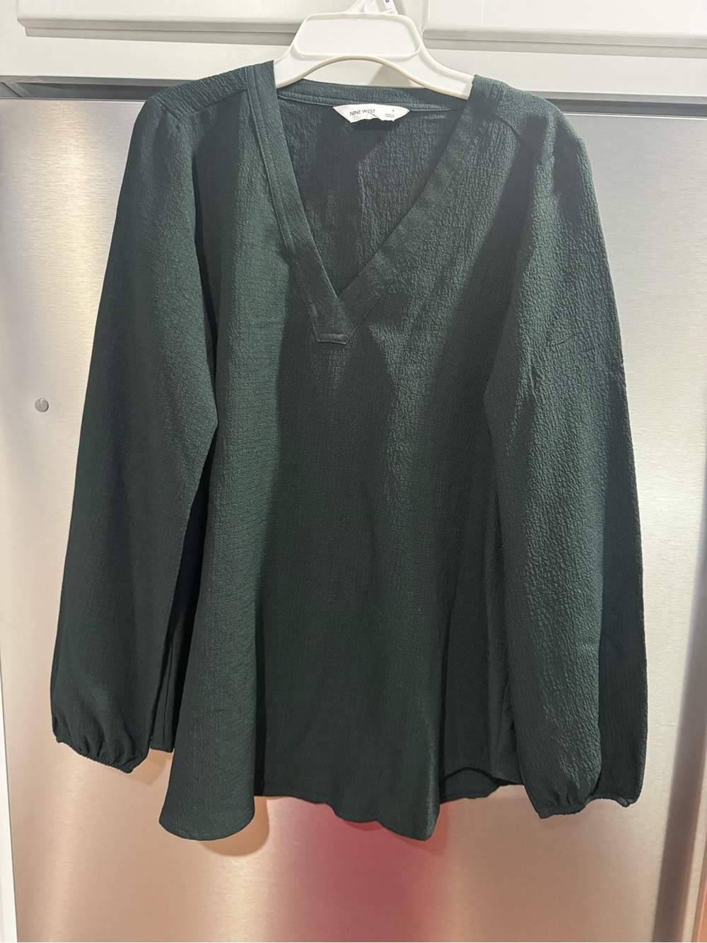 Nine West Dark Green V-Neck Long Sleeve Blouse